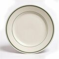 Tuxton China Green Bay 6.63 in. Wide Rim Rolled Edge China Plate - American White with Green Band - 3 Dozen TGB-006